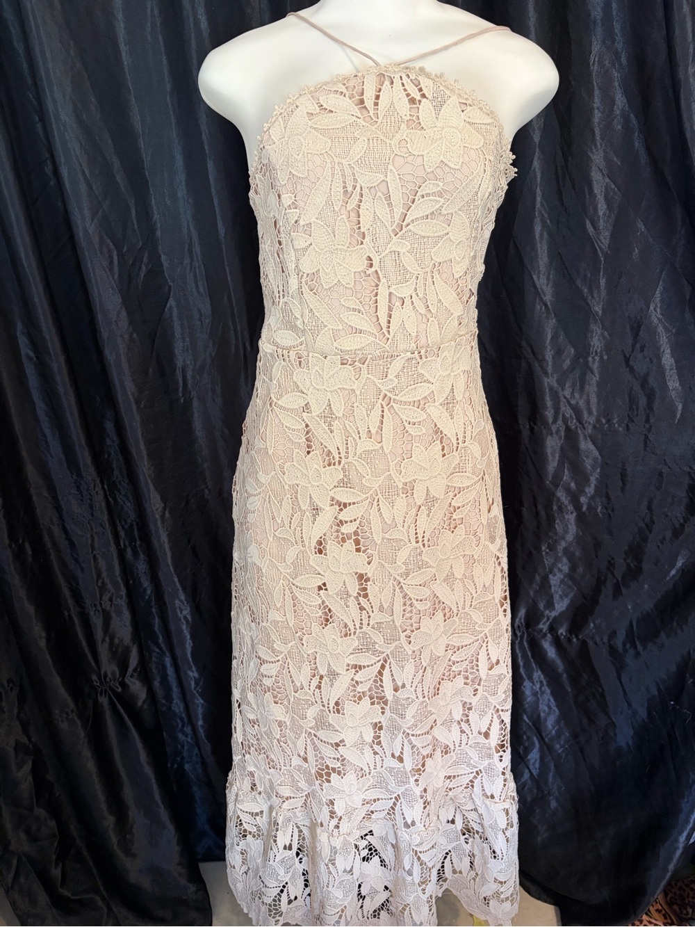 Sleeveless Lace Midi Dress in Blush